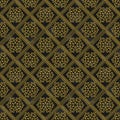 Vector seamless geometric winter pattern with golden snowflakes on black background. Royalty Free Stock Photo