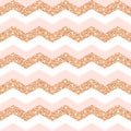 Vector seamless geometric zigzag pattern with rose gold glitter and pink lines on white background Royalty Free Stock Photo