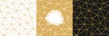 Vector seamless geometry wire pattern, triangle mosaic in gold, black and white colors.