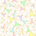 Vector seamless geometry wire pattern, triangle mosaic in gold and pastel colors. Geometric background.