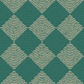 Vector Seamless Green Grey Color Hand Drawn Wavy Lines Rhombus Checker Retro Pattern