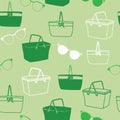 Vector seamless green pattern with cute picnic elements