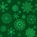 Vector seamless green winter pattern with vintage snowflakes i