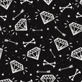 Vector seamless grunge pattern with vintage diamonds, bones Royalty Free Stock Photo