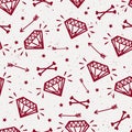 Vector seamless grunge pattern with vintage diamonds, bones Royalty Free Stock Photo