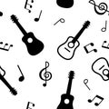 Seamless guitars pattern and musical notes Royalty Free Stock Photo