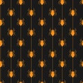 Vector seamless halloween pattern. Orange icons spiders with stripes on black background. Royalty Free Stock Photo