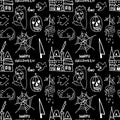 Vector seamless Halloween pattern with white line on black background.Festive,modern,horror,mystical Royalty Free Stock Photo