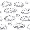 Vector seamless hand drawn doodle cloud pattern. Weather