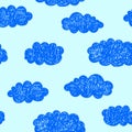 Vector seamless hand drawn doodle cloud pattern. Weather