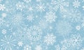 Vector seamless hand drawn blue winter pattern with vintage shine golden snowflakes Royalty Free Stock Photo