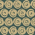 Vector Seamless Hand Drawn Geometric Lines Circular Round Tiles Retro Grungy Green Tan Color Pattern Royalty Free Stock Photo