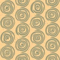 Vector Seamless Hand Drawn Geometric Lines Circular Round Tiles Retro Grungy Green and Tan Color Pattern Royalty Free Stock Photo