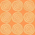 Vector Seamless Hand Drawn Geometric Lines Circular Round Tiles Retro Grungy Orange Tan Color Pattern Royalty Free Stock Photo