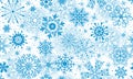 Vector seamless hand drawn monochrome winter pattern with vintage blue snowflakes and stars Royalty Free Stock Photo