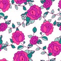 Vector seamless hand-drawn pattern with decorative rose flowers