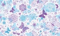 Vector seamless hand drawn pattern with doodle snowflakes Royalty Free Stock Photo
