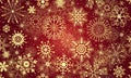 Vector seamless hand drawn red gradient winter pattern with vintage shine golden snowflakes