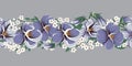 Drawing of seamless border with violaceous flowers