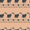 Vector seamless hirozontal cat pattern in grey and orange