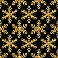 Vector seamless holiday pattern with golden glitter snowflakes. Royalty Free Stock Photo
