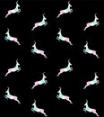 Vector seamless holographic silhouette deer jumping pattern on black Royalty Free Stock Photo