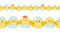 Vector seamless horisontal border with easter Chicken. Vector illustration in simple flat style