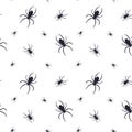 Vector seamless horror patterns for Helloween. Creepy spiders. Black silhouette on white background Royalty Free Stock Photo