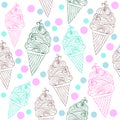 Vector seamless ice cream pattern with hand drawn outline ice cream illustrations