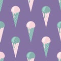 Vector seamless icecream pattern in delicate, tender colors, pink, turquoise, violet, green.