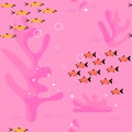 Vector seamless illustration of sea life. Flocks of sea fish, algae, corals. Flat style, hand drawn, Scandinavian style.