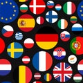 Vector seamless illustration set of European Union countries flags on black background. EU members flags. Royalty Free Stock Photo