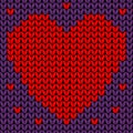 Vector seamless knit pattern with red heart. Knitted background