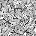 Vector seamless leaf pattern. Black and white background made with watercolor, ink, marker. Trendy scandinavian design Royalty Free Stock Photo