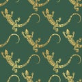 vector seamless lizard pattern. Gold and green. Maori style. Royalty Free Stock Photo