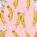 Vector Seamless Love Pattern of Banana Characters Royalty Free Stock Photo
