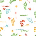 Vector seamless mexican pattern. Mexican tequila, cactus, sombrero. Royalty Free Stock Photo