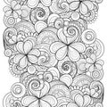 Vector Seamless Monochrome Floral Pattern with Decorative Clover and Coins