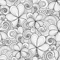 Vector Seamless Monochrome Floral Pattern with Decorative Clover and Coins