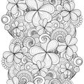 Vector Seamless Monochrome Floral Pattern with Decorative Clover and Coins