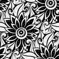 Vector Seamless Monochrome Floral Pattern Royalty Free Stock Photo