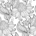 Vector Seamless Monochrome Floral Pattern