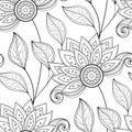 Vector Seamless Monochrome Floral Pattern