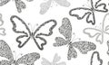 Vector seamless monochrome pattern with black doodle dotty butterflies