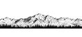 Vector seamless mountain with coniferous forest sketch, endless panorama.