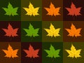 Vector seamless multicolored checkered pattern with bright Yellow, orange, red, brown and green maple leaves. Trendy color palette Royalty Free Stock Photo