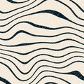 Vector Seamless Navy White Wavy Distorted Lines Retro Grunge Pattern