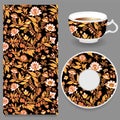 Vector seamless orient floral pattern with cup and plate. russian design