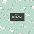 Vector seamless origami paper pattern with geometric birds. Decorative delicate turquoise background. Abstract creative