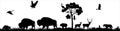 Vector Seamless panorama of the prarie with wolf, deers, fox, eagle, heron, meadowlark and family of brown zubr buffalo bisons wit